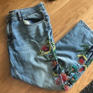 ZARA basic denim embroidered pants